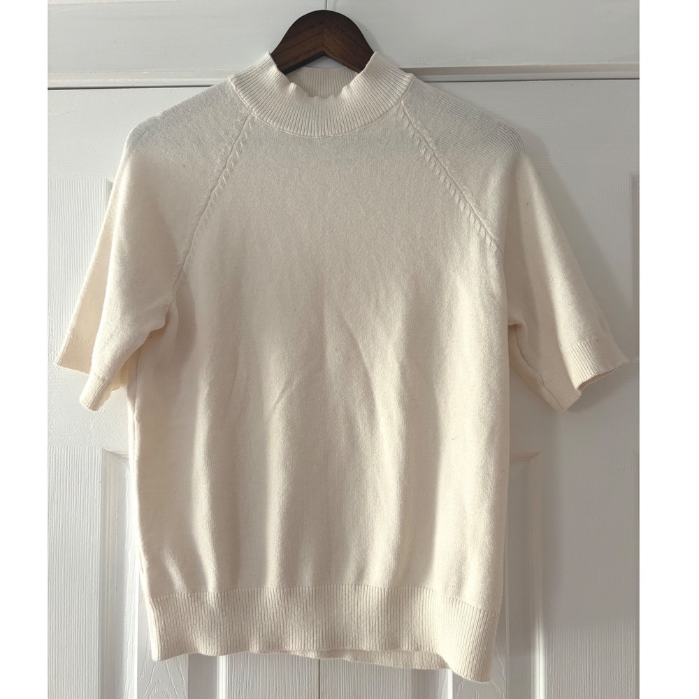 Ann Taylor Cream Ivory Mock Neck Short Sleeve Knit Sweater Large